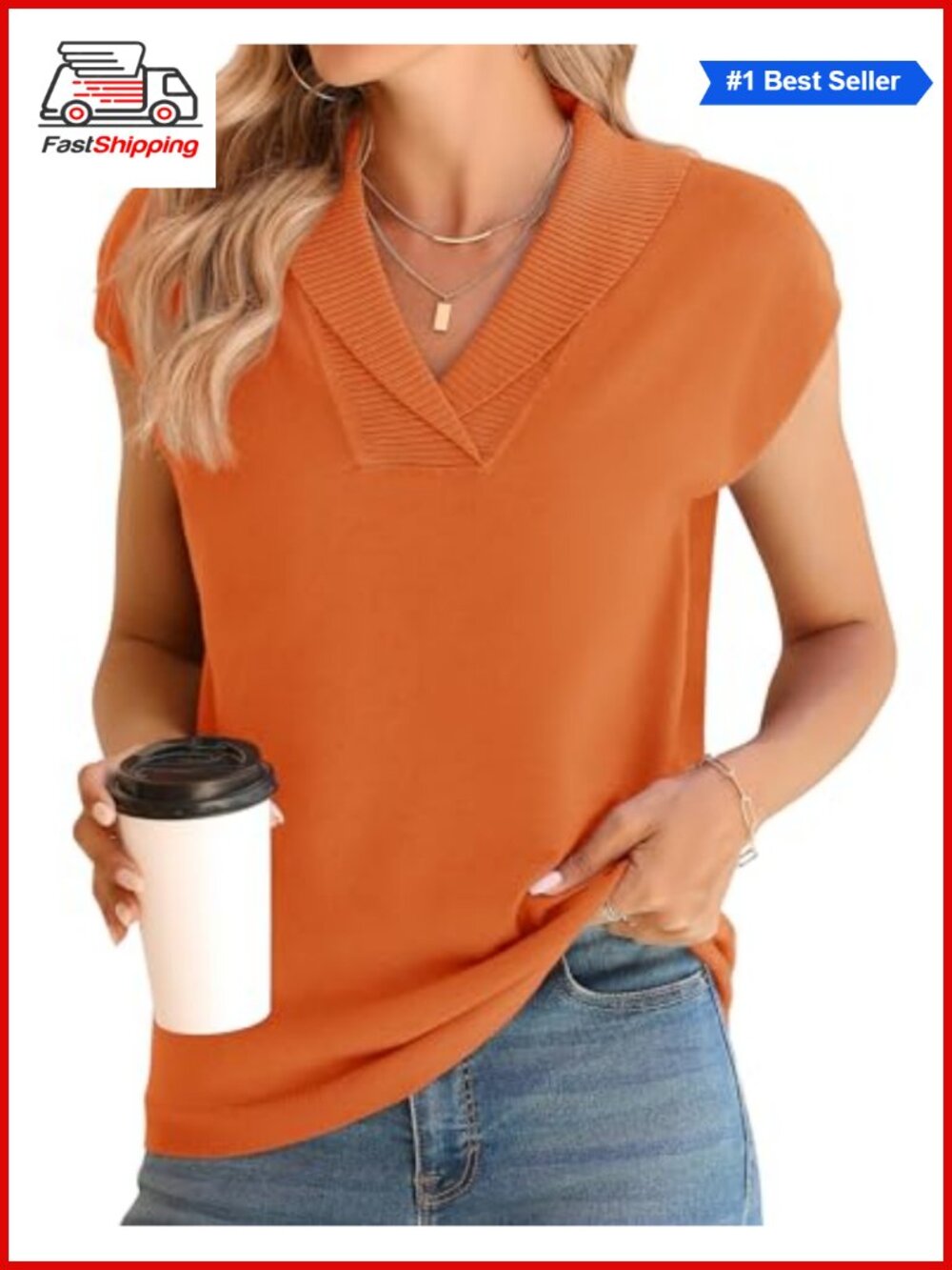 ✨ Women's Sweater Vest V-Neck Knitted Pullover Short Cap Sleeve Collared Top